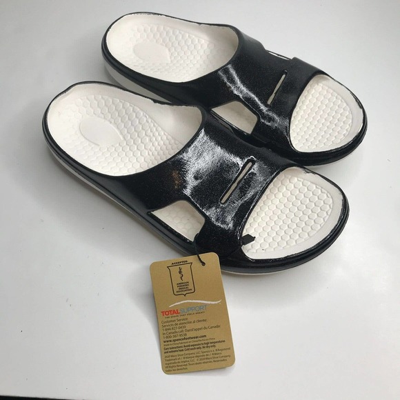 Spenco Fusion 2 Pearlized Slide Womens 10 Mens 9 Black Recovery Sandal Arch - Picture 2 of 8